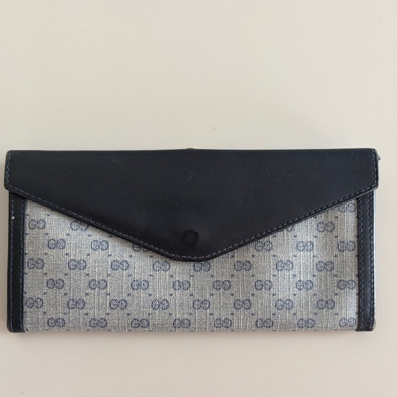 Gucci Black Gray Blue Gold Vintage Women's Wallet - Made in Italy - Picture 2 of 16